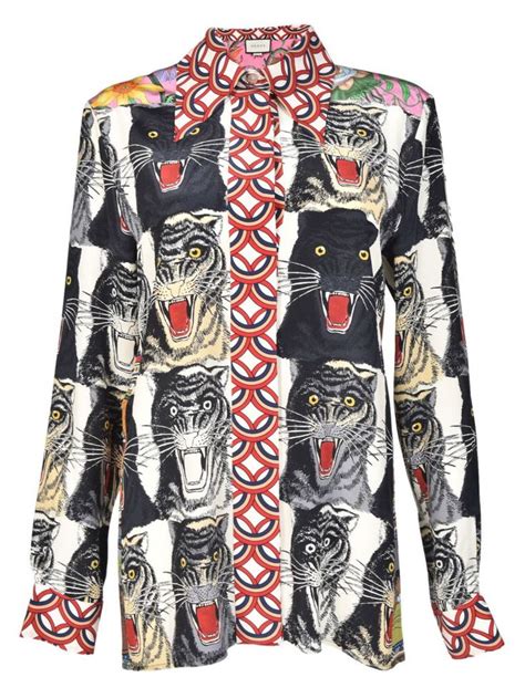 tiger face print silk shirt gucci|the house gucci tiger.